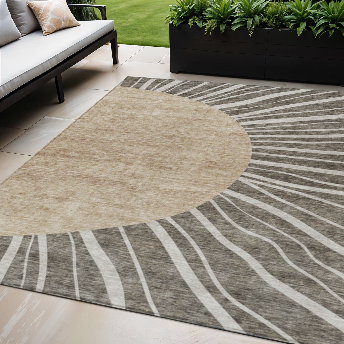 5 X 8 Chocolate Beige And Taupe Abstract Washable Indoor Outdoor Area Rug