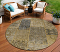 8 Brown Gray And Charcoal Round Patchwork Washable Indoor Outdoor Area Rug