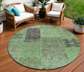 8 Green And Olive Green Round Patchwork Washable Indoor Outdoor Area Rug