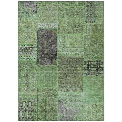 10 X 14 Green And Olive Green Patchwork Washable Indoor Outdoor Area Rug