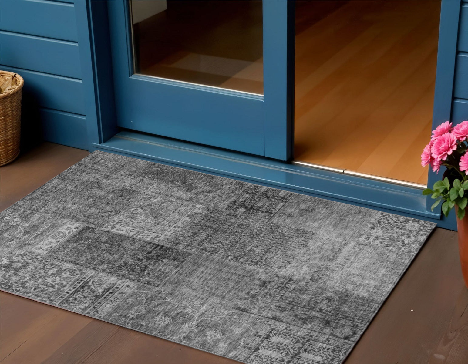 3 X 5 Gray Charcoal And Silver Patchwork Washable Indoor Outdoor Area Rug