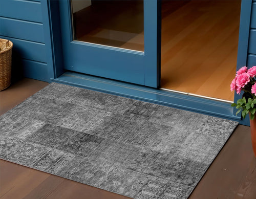 3 X 5 Gray Charcoal And Silver Patchwork Washable Indoor Outdoor Area Rug