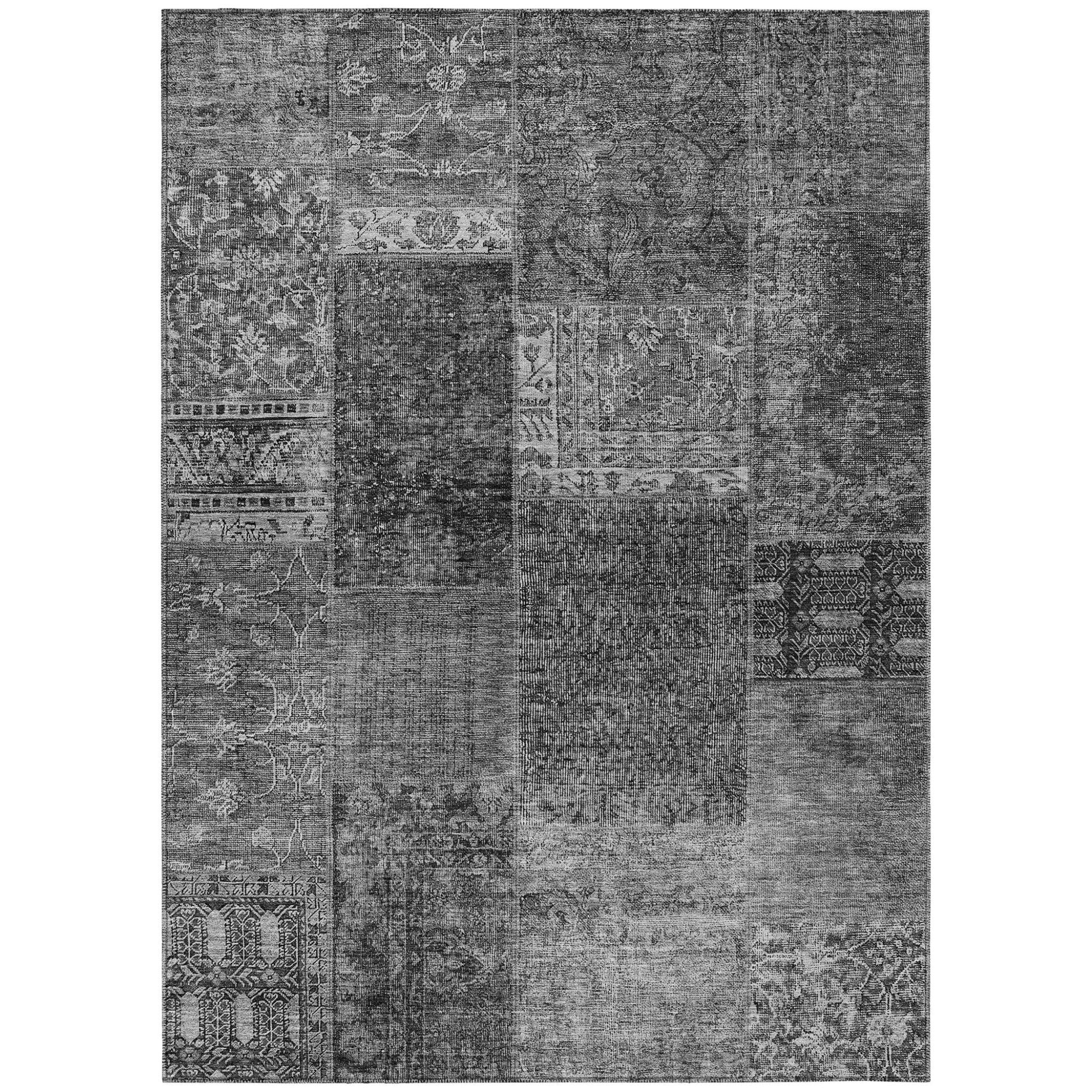 9 X 12 Gray Charcoal And Silver Patchwork Washable Indoor Outdoor Area Rug