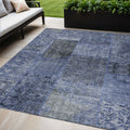 5 X 8 Navy Blue And Charcoal Patchwork Washable Indoor Outdoor Area Rug