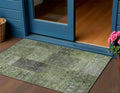 3 X 5 Olive Green And Gray Patchwork Washable Indoor Outdoor Area Rug