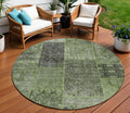 8 Olive Green And Gray Round Patchwork Washable Indoor Outdoor Area Rug