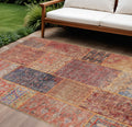 8 X 10 Red Orange And Blue Patchwork Washable Indoor Outdoor Area Rug