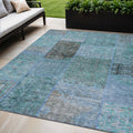 5 X 8 Teal Blue Aqua And Gray Patchwork Washable Indoor Outdoor Area Rug