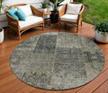 8 Taupe Brown And Charcoal Round Patchwork Washable Indoor Outdoor Area Rug
