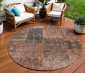 8 Terra Cotta Copper And Charcoal Round Patchwork Washable Indoor Outdoor Area Rug