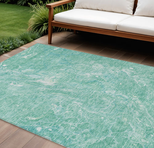 10 X 14 Teal Blue Aqua And Green Abstract Washable Indoor Outdoor Area Rug
