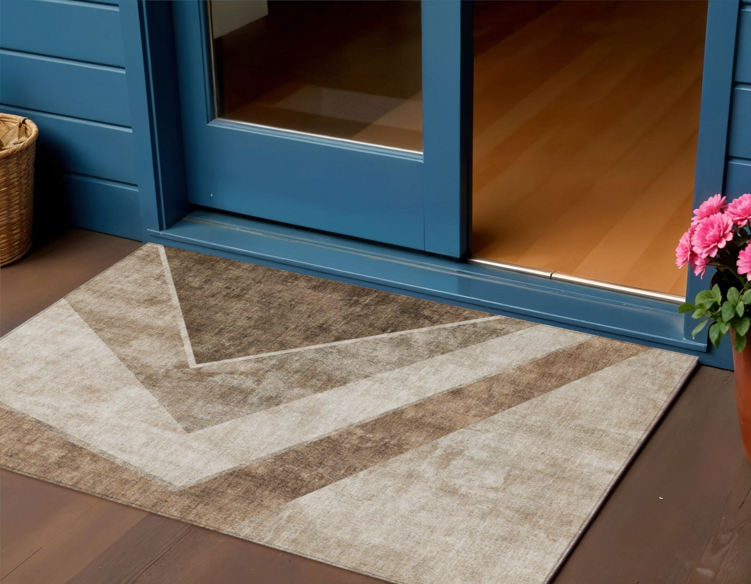 3 X 5 Brown And Beige Geometric Washable Indoor Outdoor Area Rug