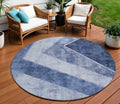 8 Navy Blue And Denim Blue Round Geometric Washable Indoor Outdoor Area Rug