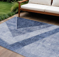 9 X 12 Navy Blue And Denim Blue Geometric Washable Indoor Outdoor Area Rug