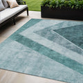 5 X 8 Teal Blue Aqua And Blue Geometric Washable Indoor Outdoor Area Rug