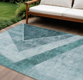 8 X 10 Teal Blue Aqua And Blue Geometric Washable Indoor Outdoor Area Rug
