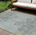 10 X 14 Gray Charcoal And Gold Floral Washable Indoor Outdoor Area Rug