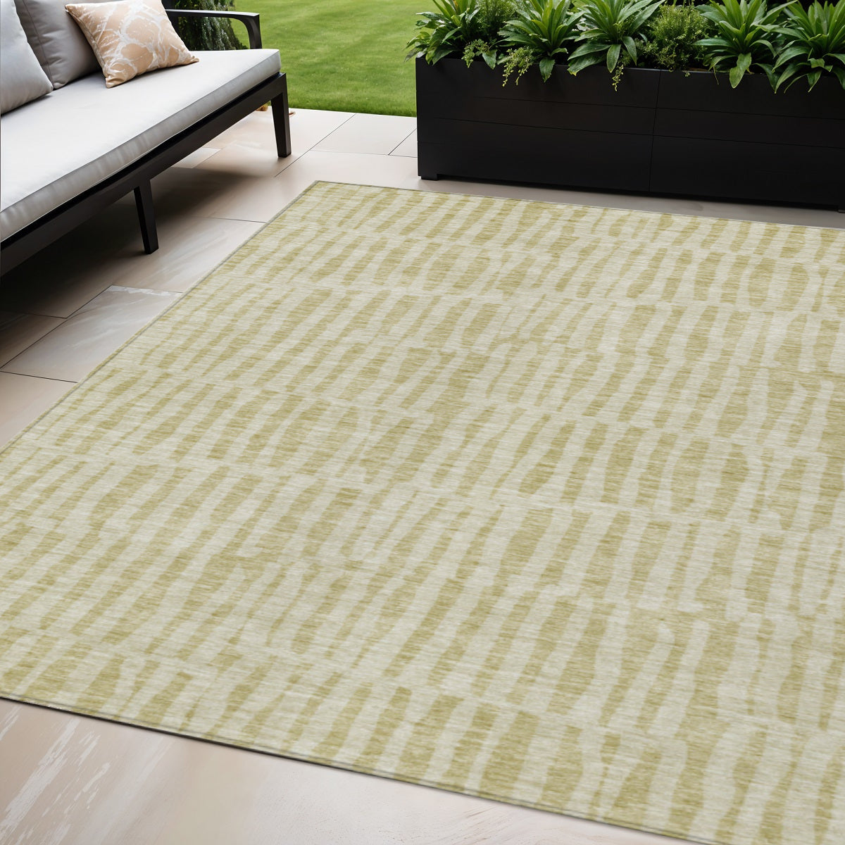 5 X 8 Beige And Tan Striped Washable Indoor Outdoor Area Rug