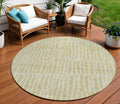 8 Beige And Tan Round Striped Washable Indoor Outdoor Area Rug