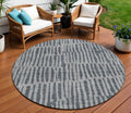 8 Charcoal And Gray Round Striped Washable Indoor Outdoor Area Rug