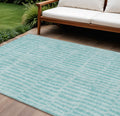 9 X 12 Teal Blue And Aqua Striped Washable Indoor Outdoor Area Rug