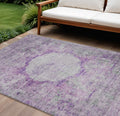 9 X 12 Purple Lavender And Gray Oriental Washable Indoor Outdoor Area Rug