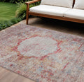 10 X 14 Red Gray And Blue Oriental Washable Indoor Outdoor Area Rug
