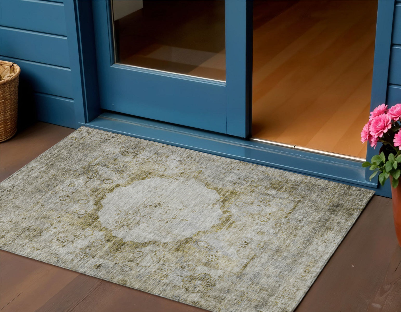 3 X 5 Taupe Brown And Gray Oriental Washable Indoor Outdoor Area Rug