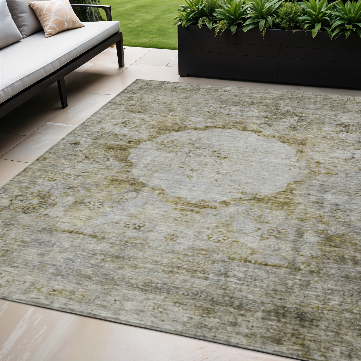 5 X 8 Taupe Brown And Gray Oriental Washable Indoor Outdoor Area Rug
