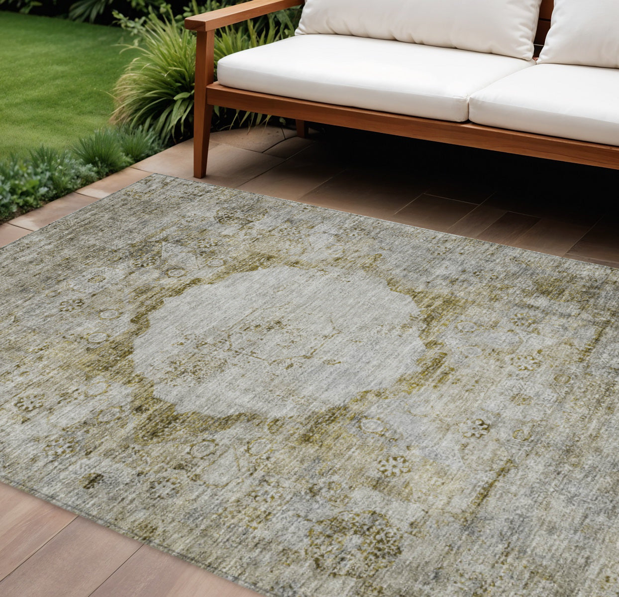 10 X 14 Taupe Brown And Gray Oriental Washable Indoor Outdoor Area Rug