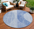 8 Denim Blue And Sky Blue Round Geometric Washable Indoor Outdoor Area Rug
