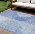 9 X 12 Denim Blue And Sky Blue Geometric Washable Indoor Outdoor Area Rug
