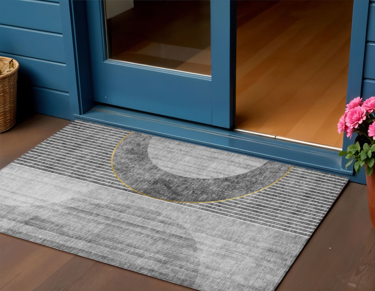 3 X 5 Charcoal Gray And Silver Geometric Washable Indoor Outdoor Area Rug