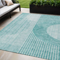 5 X 8 Teal Blue And Aqua Geometric Washable Indoor Outdoor Area Rug