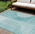 10 X 14 Teal Blue And Aqua Geometric Washable Indoor Outdoor Area Rug