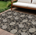 10 X 14 Black Taupe And Beige Floral Washable Indoor Outdoor Area Rug