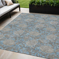 5 X 8 Blue Gray And Silver Floral Washable Indoor Outdoor Area Rug