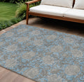9 X 12 Blue Gray And Silver Floral Washable Indoor Outdoor Area Rug