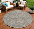 8 Gray Silver And Taupe Round Floral Washable Indoor Outdoor Area Rug