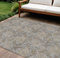 9 X 12 Gray Silver And Taupe Floral Washable Indoor Outdoor Area Rug