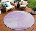 8 Purple And Lavender Round Geometric Washable Indoor Outdoor Area Rug
