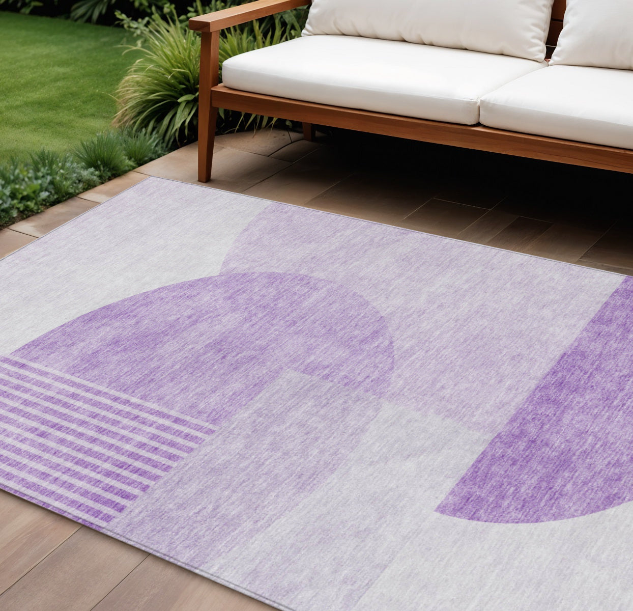 8 X 10 Purple And Lavender Geometric Washable Indoor Outdoor Area Rug