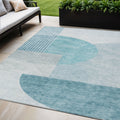 5 X 8 Teal Blue And Silver Geometric Washable Indoor Outdoor Area Rug