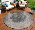 8 Chocolate And Taupe Round Geometric Washable Indoor Outdoor Area Rug