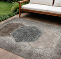 9 X 12 Chocolate And Taupe Geometric Washable Indoor Outdoor Area Rug