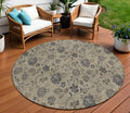 8 Brown Beige And Chocolate Round Floral Washable Indoor Outdoor Area Rug