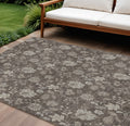 9 X 12 Chocolate Beige And Taupe Floral Washable Indoor Outdoor Area Rug