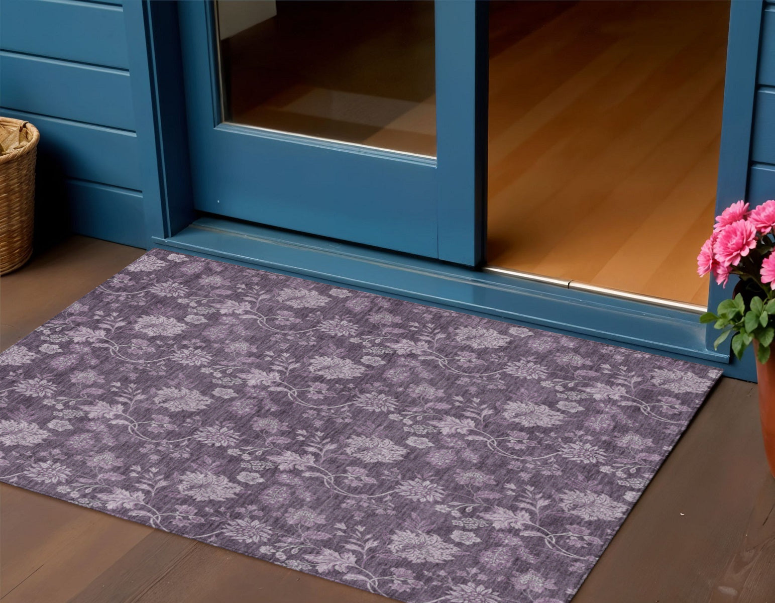 3 X 5 Plum Purple And Lavender Floral Washable Indoor Outdoor Area Rug