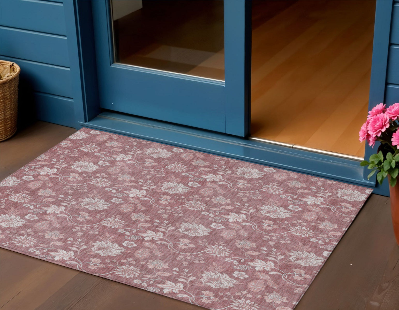 3 X 5 Blush Pink And Mauve Floral Washable Indoor Outdoor Area Rug