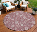 8 Blush Pink And Mauve Round Floral Washable Indoor Outdoor Area Rug